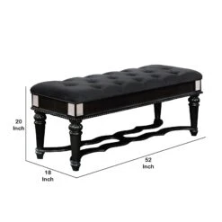 Fabric Padded Bench With Deep Button Tufting And Turned Legs, Black- Benzara -Home Furniture Shop bcd1df7074d746c19c66edd97bf67f72