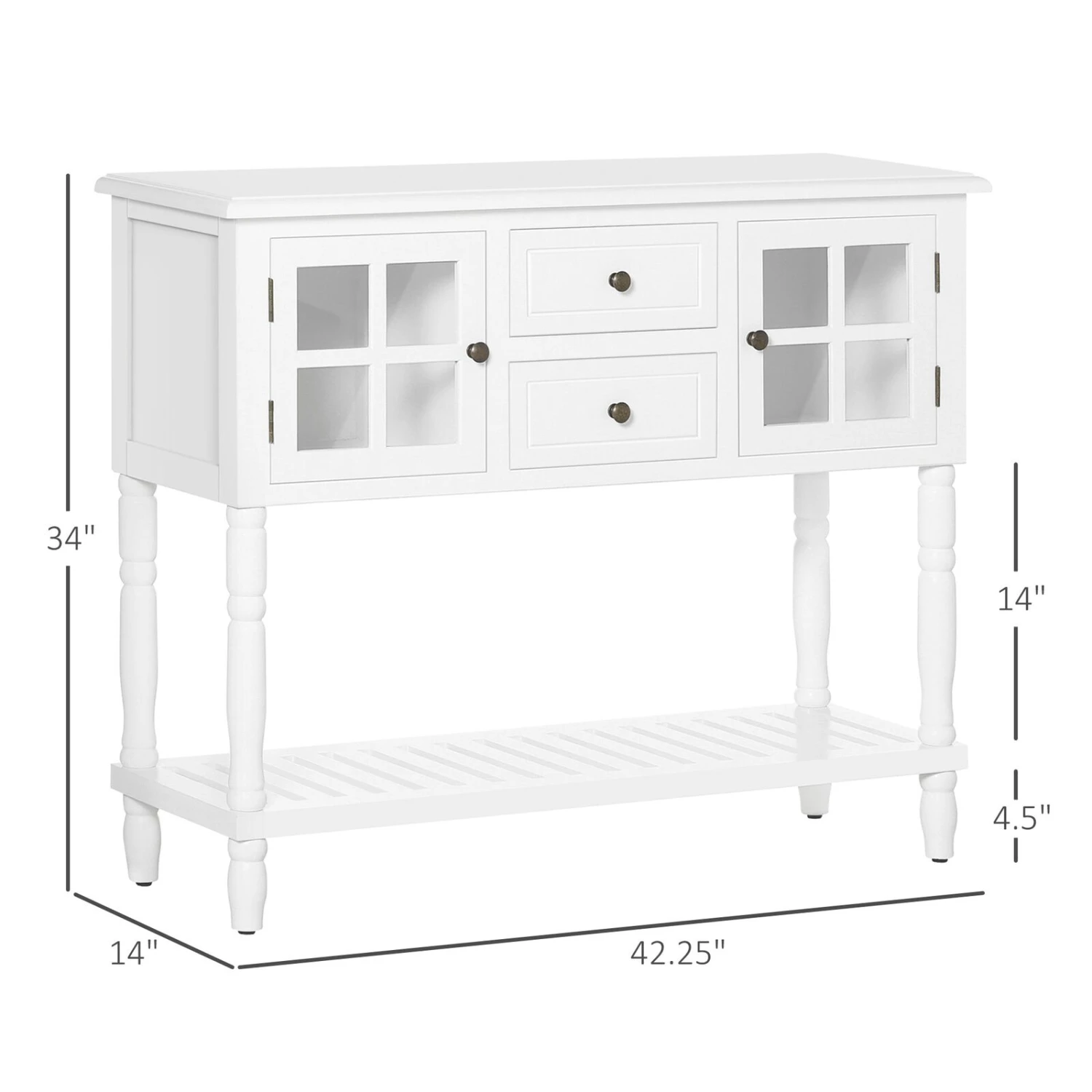 Vintage Console Table With 2 Drawers And Cabinets, Retro Sofa Table For Entryway, Living Room And Hallway, White 5 Vintage Console Table With 2 Drawers And Cabinets, Retro Sofa Table For Entryway, Living Room And Hallway, White - Image 3