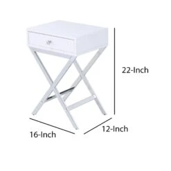 Wood And Metal Side Table With Crossed Base, White And Silver-Benzara -Home Furniture Shop bd4934a3c76b44b9b8c574fe9d26c312