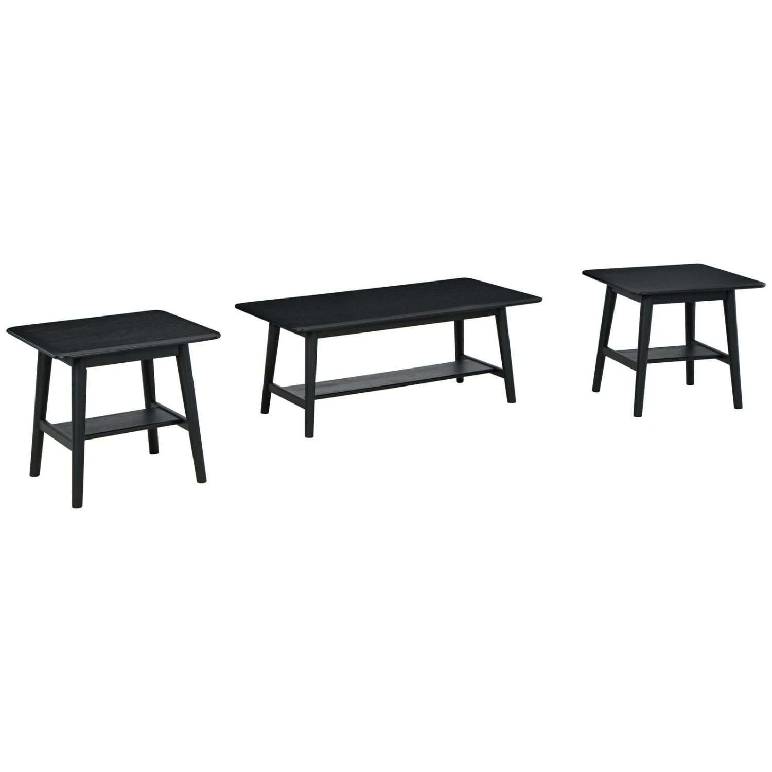 Edan 3 Piece Coffee And End Table Set With Shelves, Metal And Wood, Black-Benzara 3 Edan 3 Piece Coffee And End Table Set With Shelves, Metal And Wood, Black-Benzara