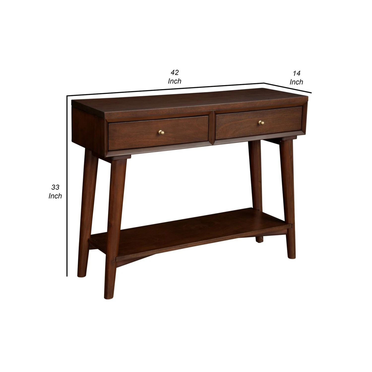 Console Table With 2 Drawers And Angled Legs, Walnut Brown-Benzara 6 Console Table With 2 Drawers And Angled Legs, Walnut Brown-Benzara - Image 4