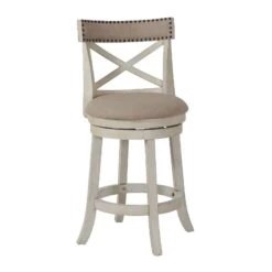Curved X Shaped Back Swivel Counter Stool With Fabric Padded Seating