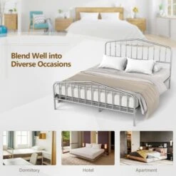 Queen Size Metal Bed Frame Steel Slat Platform -Home Furniture Shop c1a2177ee3ce480897902cffaa384993