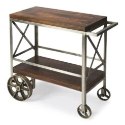 HomeRoots 32.5 X 34 X 15 In. Vintage Style Rolling Server Bar Cart, Color