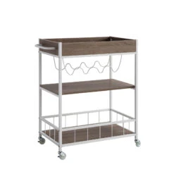 Dark Taupe & White Metal Frame Kitchen Cart With Enclosed Shelves