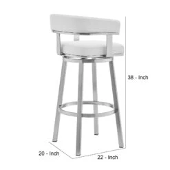 Swivel Barstool With Open Curved Back And Metal Legs, White And Silver-Benzara 11 Swivel Barstool With Open Curved Back And Metal Legs, White And Silver-Benzara -Home Furniture Shop c657cd28afbe4f53aae2d339df45c740
