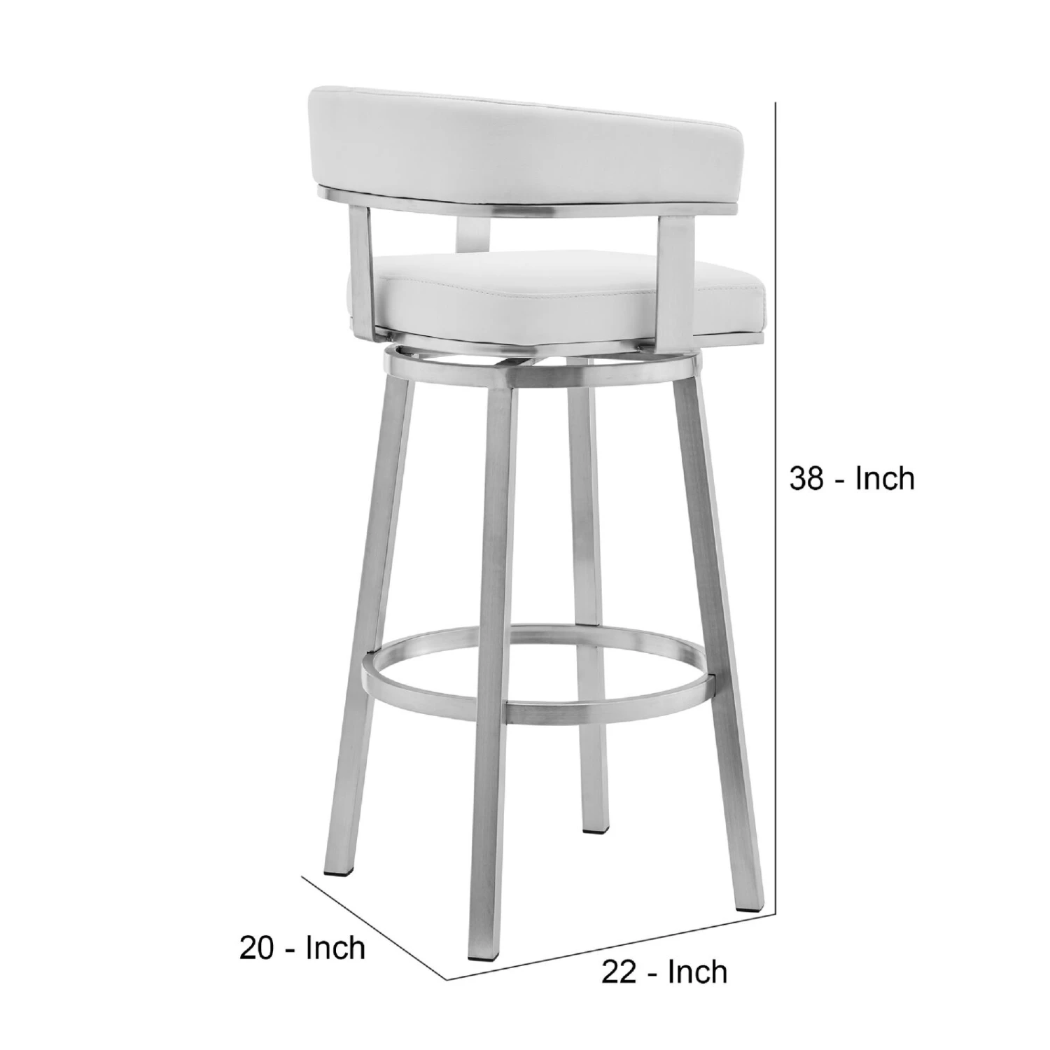 Swivel Barstool With Open Curved Back And Metal Legs, White And Silver-Benzara 7 Swivel Barstool With Open Curved Back And Metal Legs, White And Silver-Benzara - Image 5
