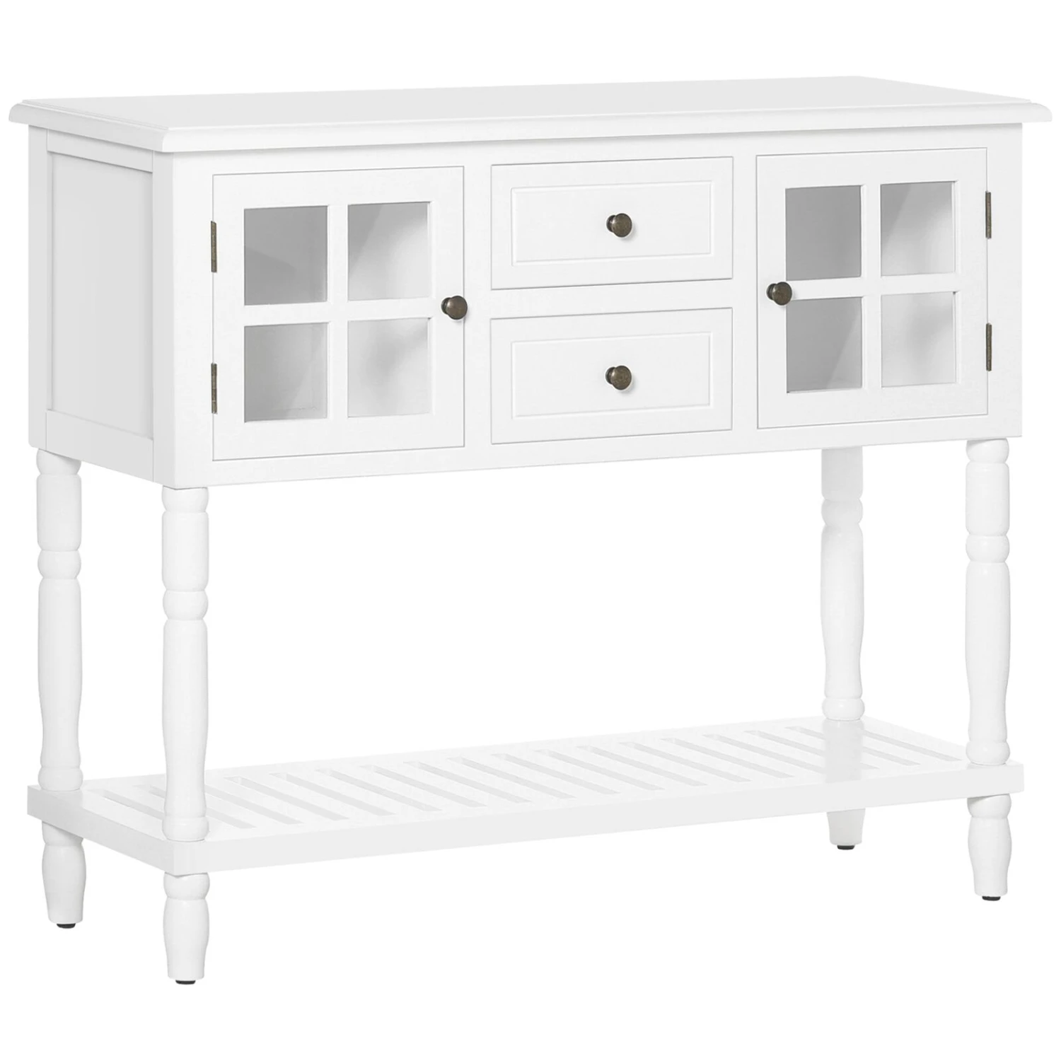 Vintage Console Table With 2 Drawers And Cabinets, Retro Sofa Table For Entryway, Living Room And Hallway, White 3 Vintage Console Table With 2 Drawers And Cabinets, Retro Sofa Table For Entryway, Living Room And Hallway, White