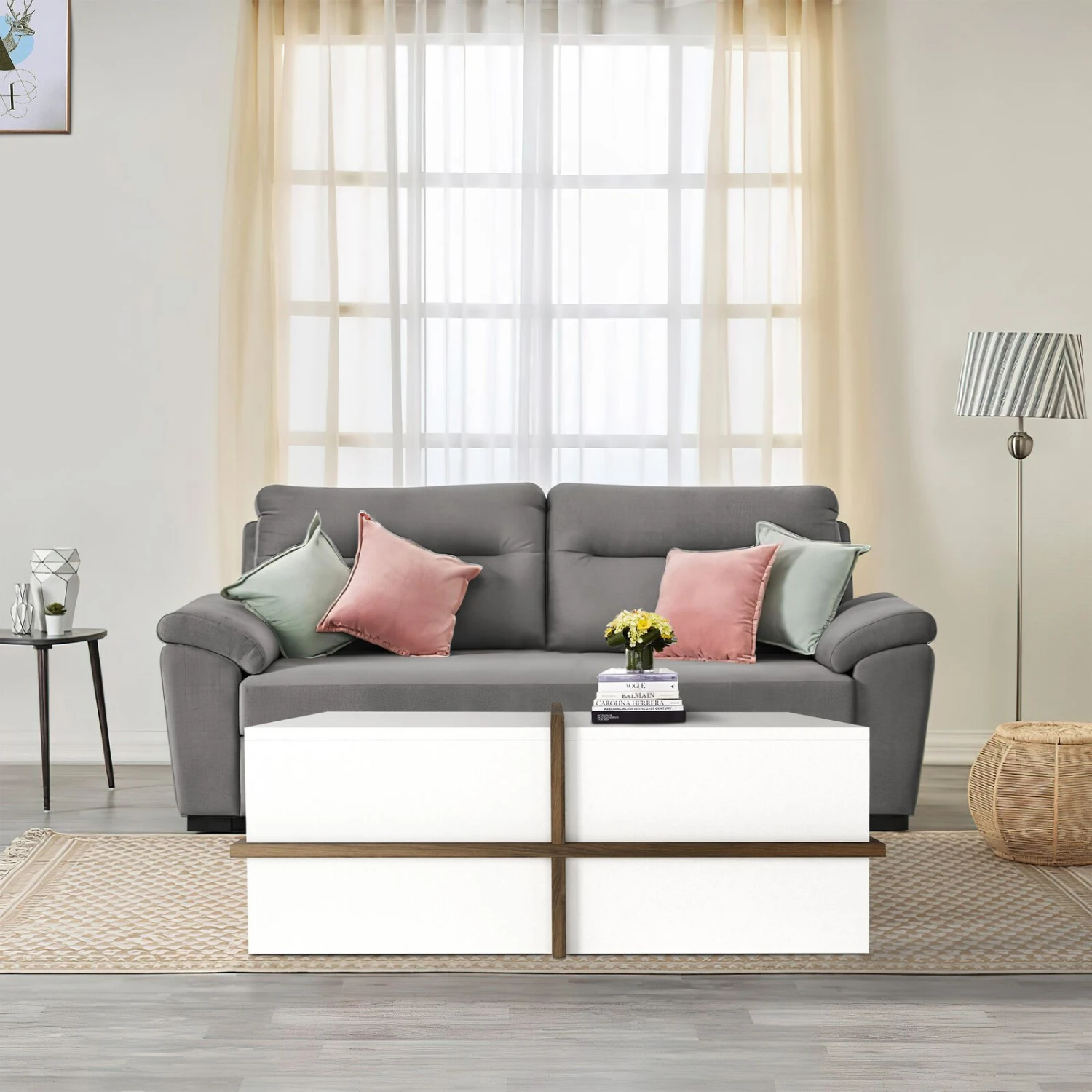 Belle 35 Inch Modern Wood Rectangular Coffee Table With Side Shelf, White And Brown-Benzara 4 Belle 35 Inch Modern Wood Rectangular Coffee Table With Side Shelf, White And Brown-Benzara - Image 2