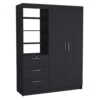 Kenya 3 Drawers Armoire, Double Door, 3-Tier Shelf -Black -Home Furniture Shop c705678b69914c658519a171a13add14
