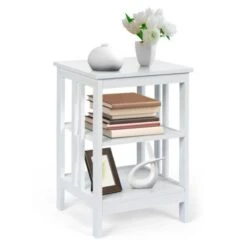 3-Tier Nightstand Sofa Side Table With Baffles And Round Corners-White