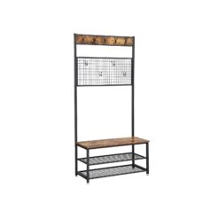 BreeBe Industrial Free Standing Coat Rack Bench