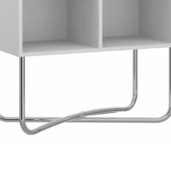 Multipurpose Storage Shelf With 4 Open Compartments, White And Chrome-Benzara -Home Furniture Shop cbf67c758ba840299bb1c230bc80bf3d