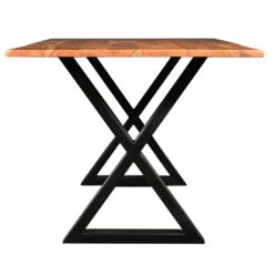 67 Inch Rectangular Dining Table With Crossed Black Metal Legs And Natural Brown Faux Live Edge Acacia Wood Top-Benzara -Home Furniture Shop cc282e0df1f94f24b7dec8f0cc423795