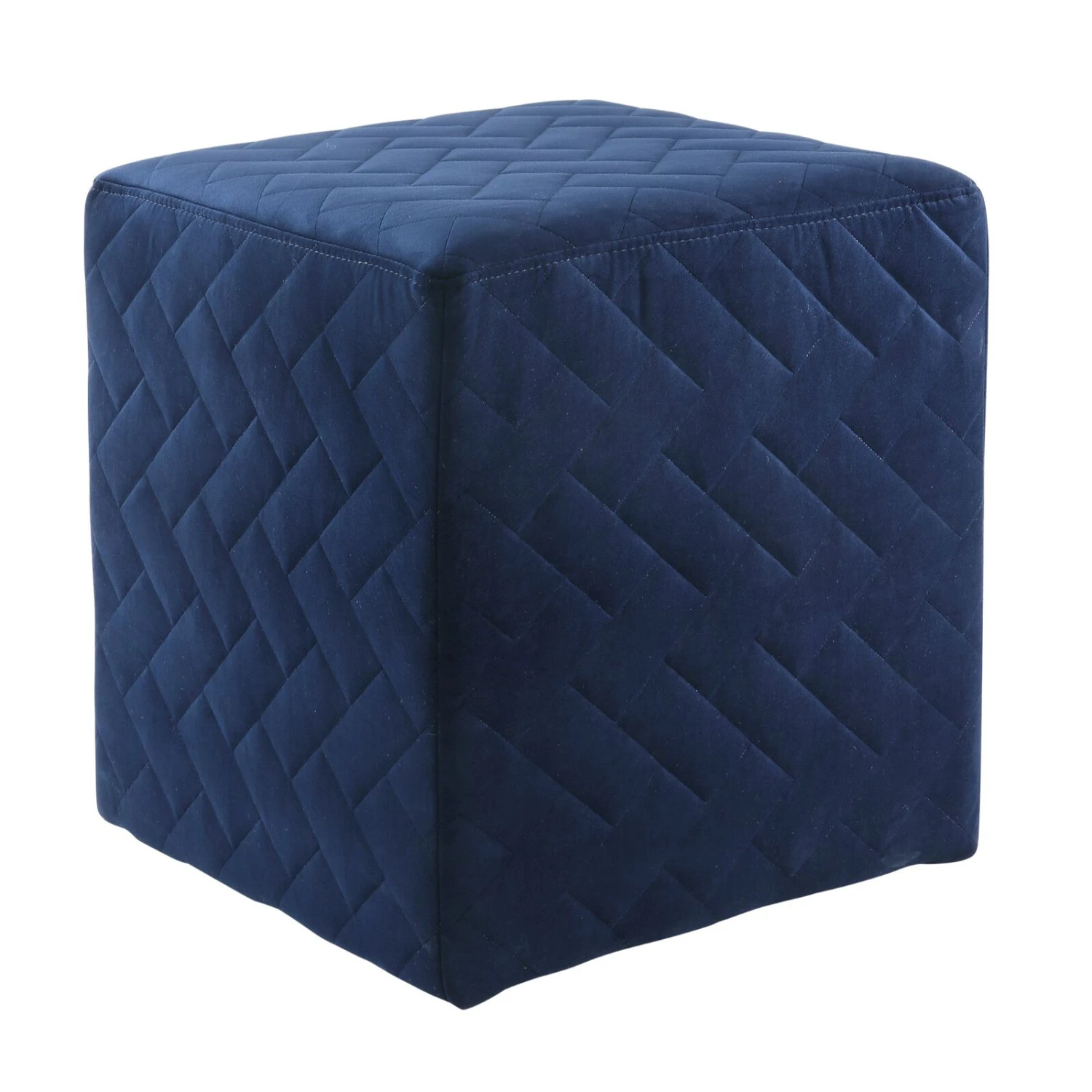 Homezia 17" Navy Velvet Quilted Cube Ottoman 5 Homezia 17" Navy Velvet Quilted Cube Ottoman - Image 3