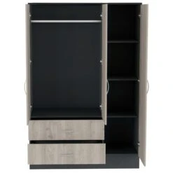 DEPOT E-SHOP Gangi 120 Mirrored Armoire, Double Door Cabinet, Two Drawers, Metal Hardware, Rods, Four Shelves, Black / Light Gray 9 DEPOT E-SHOP Gangi 120 Mirrored Armoire, Double Door Cabinet, Two Drawers, Metal Hardware, Rods, Four Shelves, Black / Light Gray -Home Furniture Shop cdc0fe0696fc4e89a3a39757609ba973