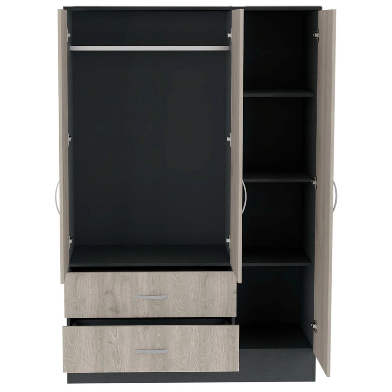 DEPOT E-SHOP Gangi 120 Mirrored Armoire, Double Door Cabinet, Two Drawers, Metal Hardware, Rods, Four Shelves, Black / Light Gray 5 DEPOT E-SHOP Gangi 120 Mirrored Armoire, Double Door Cabinet, Two Drawers, Metal Hardware, Rods, Four Shelves, Black / Light Gray - Image 3