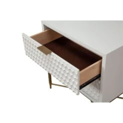 Rexi 26 Inch 2 Drawer Nightstand, Honeycomb, Mahogany Wood, White, Gold-Benzara 10 Rexi 26 Inch 2 Drawer Nightstand, Honeycomb, Mahogany Wood, White, Gold-Benzara -Home Furniture Shop ce09f6ada30044c48b0115a5b7d084f6