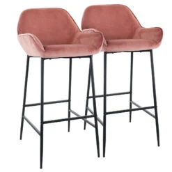 Elama 2 Piece Velvet Bar Stool In Blush Pink With Black Legs