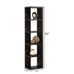 Simple And Stylish Corner Display Cabinet, Brown-Benzara -Home Furniture Shop cf09e3396cbe4f53ac01f1187addfbe5