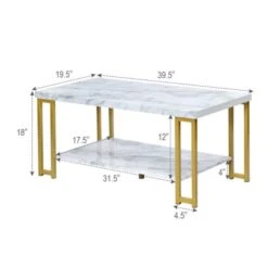 2-Tier Rectangular Modern Coffee Table With Gold Print Metal Frame -Home Furniture Shop cfc06a984f89426db3334c04489f9a61