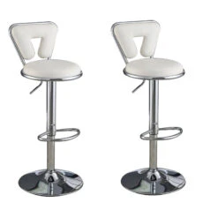 Adjustable Barstool With Round Seat And Stalk Support, Set Of 2, White-Benzara