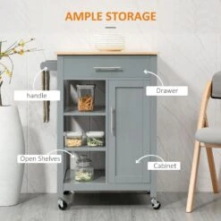 Grey Kitchen Cart, Rolling Kitchen Island Cart On Wheels, Rubber Wood Tabletop, Serving Utility Trolley Cart, Grey 13 Grey Kitchen Cart, Rolling Kitchen Island Cart On Wheels, Rubber Wood Tabletop, Serving Utility Trolley Cart, Grey -Home Furniture Shop d096c815d3d744e199b127760d901cb8