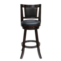29 Inches Swivel Wooden Frame Counter Stool With Padded Back, Dark Brown-Benzara
