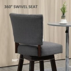 Stools Set, Bar Stools With Backs, Rubber Wood Legs, Button Tufted Design, Linen-Feel Fabric For Kitchen, Bar, Counter Height Stools, Dark Grey -Home Furniture Shop d0f4e0734a8e4eb185b8f989a1ebb56e