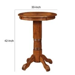 Ava 42 Inch Wood Pub Bar Table, Sunburst Design, Carved Pedestal, Walnut- Benzara -Home Furniture Shop d172887dbef143e491e0d4a00c9d9060