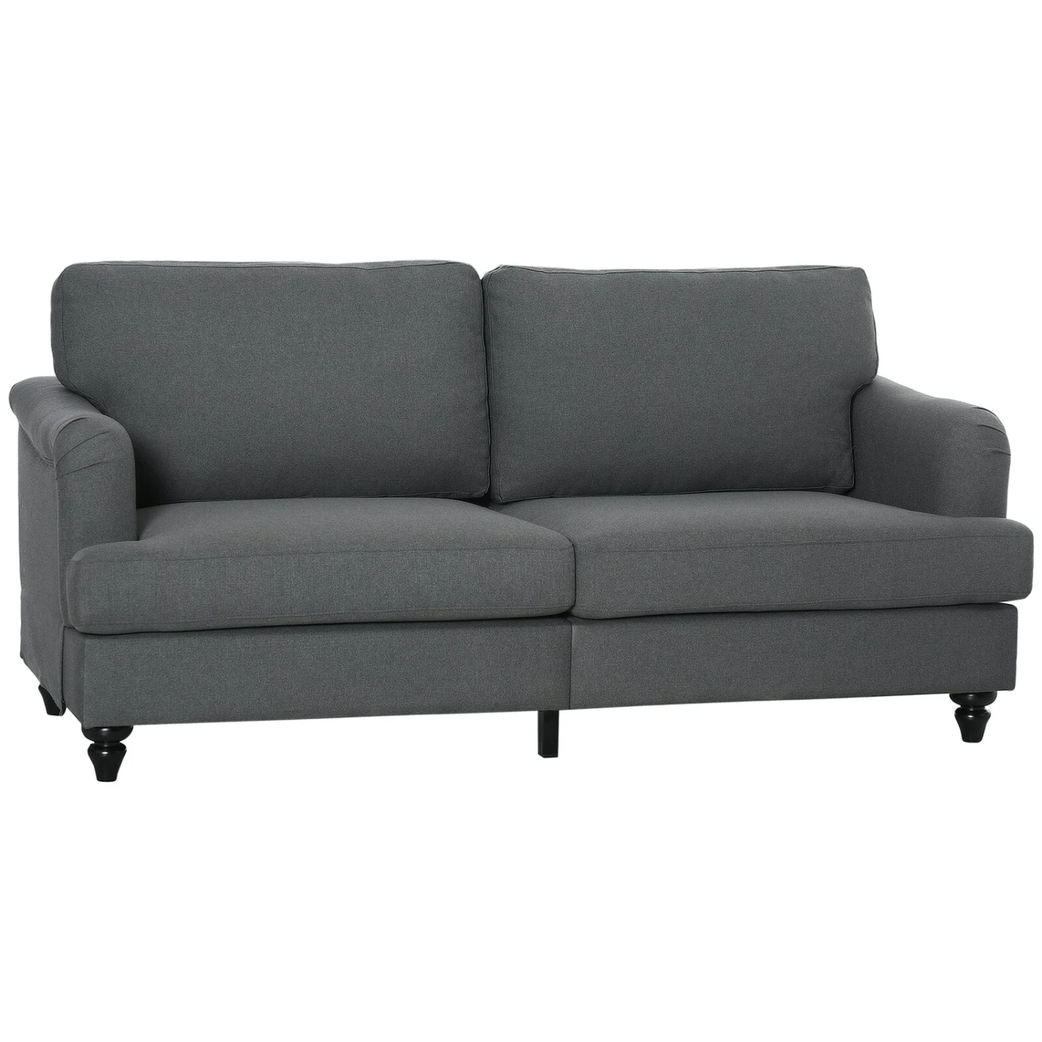 Grey 3-Seater Sofa Couch, 71" Modern Linen Fabric Sofa With Rubber Wood Legs And Slatted Frame