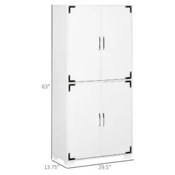 Industrial Style 4-Door Cabinet Pantry Cupboard With Storage Shelves For Bedroom And Living Room, White -Home Furniture Shop d1f711a17b914e44ae2c12cfd864844f