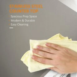 Kitchen Cart On Wheels With Stainless Steel Top, Rolling Kitchen Island Cart With Glass Door, White -Home Furniture Shop d28d070d967245d59343095ad5b27bd8