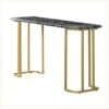 Hume 47 Inch Sofa Console Table, Black Faux Marble, Geometric Gold Steel-Benzara -Home Furniture Shop d2c6584cf77f45c2a357847f74395f63