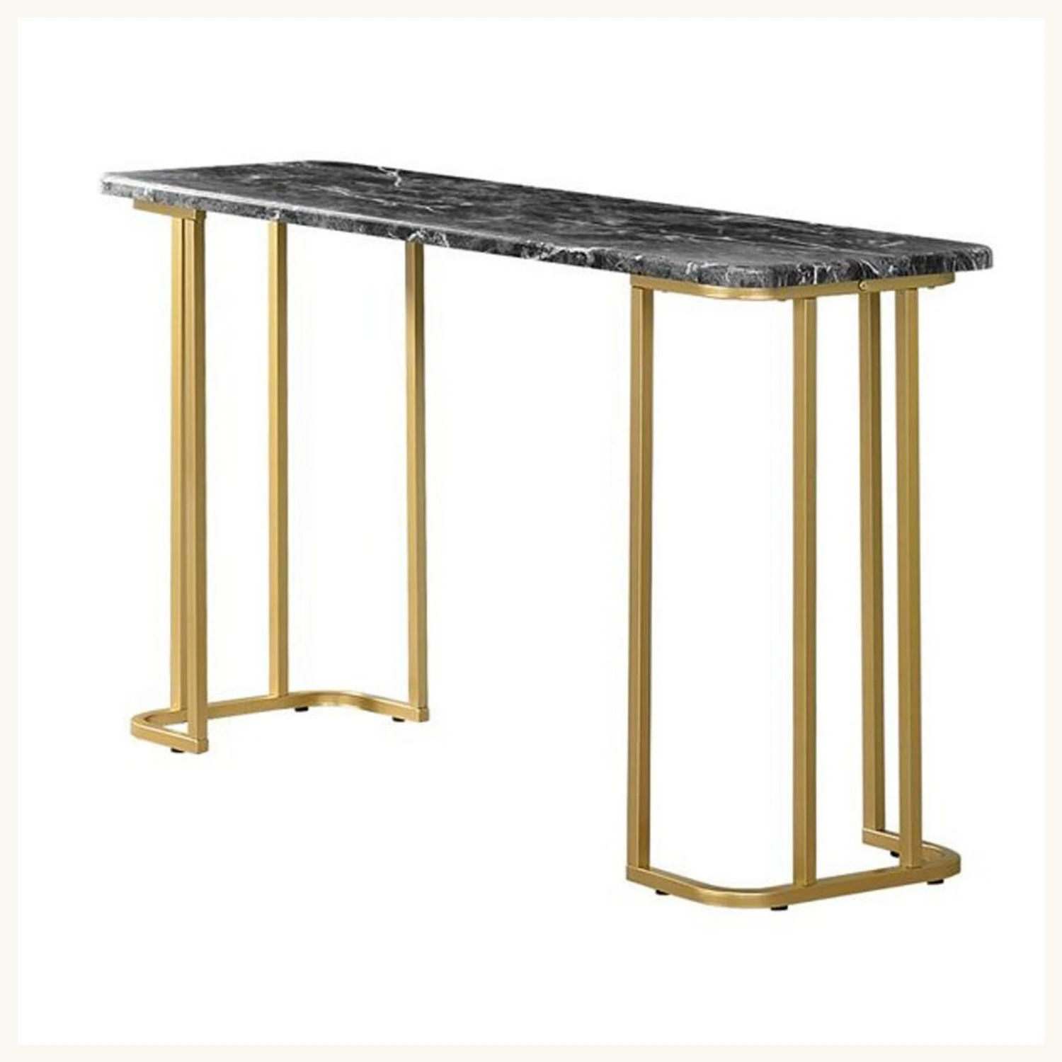Hume 47 Inch Sofa Console Table, Black Faux Marble, Geometric Gold Steel-Benzara 3 Hume 47 Inch Sofa Console Table, Black Faux Marble, Geometric Gold Steel-Benzara