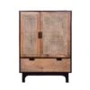 42 Inch Mango Wood Armoire Storage Cabinet, 2 Cane Rattan Woven Doors, 1 Drawer, Brown, Black-Benzara -Home Furniture Shop d46e8dbaf61344ee8898d8249e564db1
