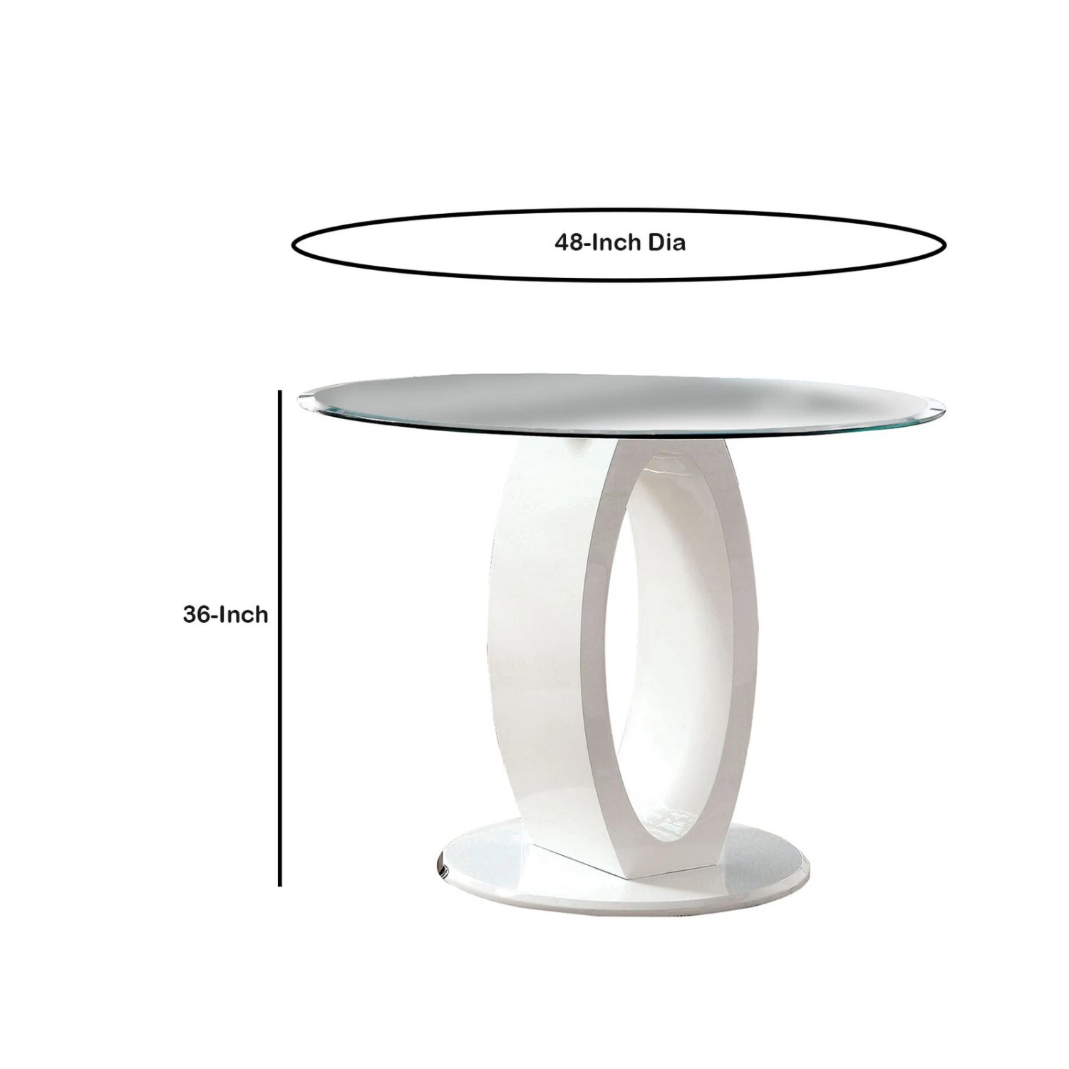 Round Glass Top Counter Height Table With Oval Shaped Base, White-Benzara 7 Round Glass Top Counter Height Table With Oval Shaped Base, White-Benzara - Image 5