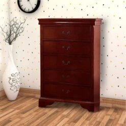 Traditional Style Wooden Chest With Five Drawers, Cherry Brown-Benzara 13 Traditional Style Wooden Chest With Five Drawers, Cherry Brown-Benzara -Home Furniture Shop d4eef2c204a5495d9162c60cbc941312