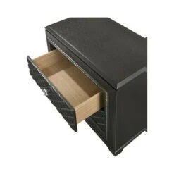 Wooden Two Drawer Nightstand With Carved Details And Knobs, Black-Benzara -Home Furniture Shop d5b4d1bfe582421da7a153082abf92c7