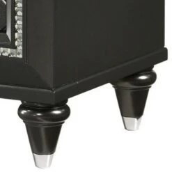 Wooden Two Drawer Nightstand With Carved Details And Knobs, Black-Benzara -Home Furniture Shop d5ecf2990e9c43b4bd35959d5b4e4954