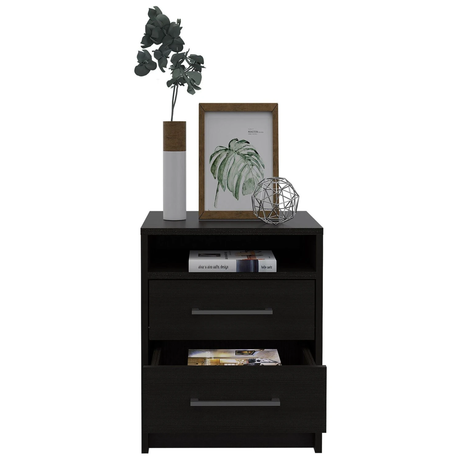 Homezia Light And Dark Oak Two Drawer Nightstand 5 Homezia Light And Dark Oak Two Drawer Nightstand - Image 3