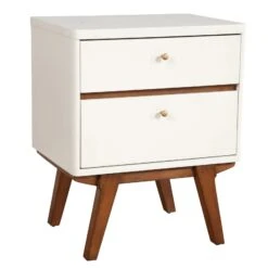 Homezia White And Brown Retro 2 Drawer Nightstand