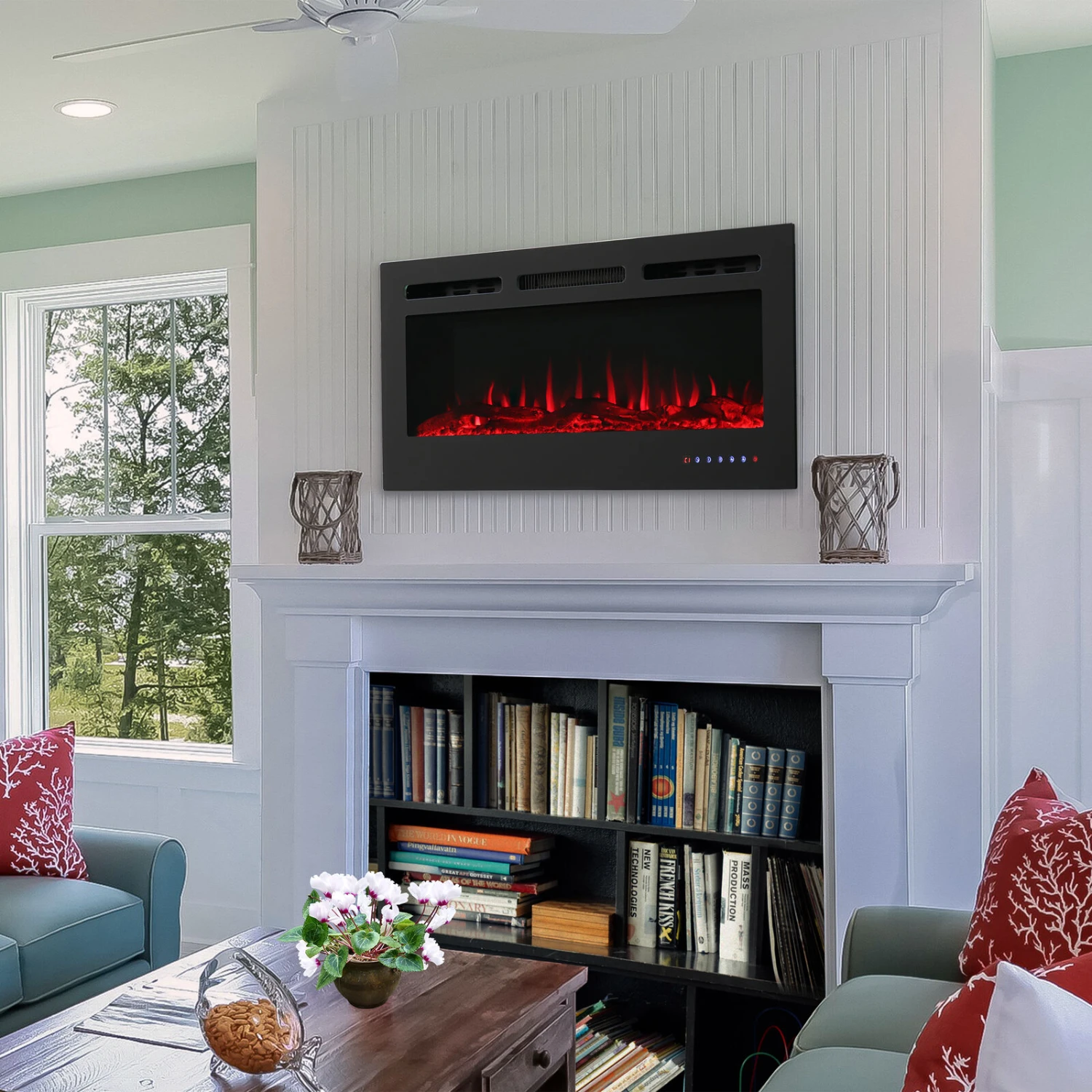 Sunnydaze Decor Sunnydaze Modern Flame Wall-Mounted Electric Fireplace 4 Sunnydaze Decor Sunnydaze Modern Flame Wall-Mounted Electric Fireplace - Image 2