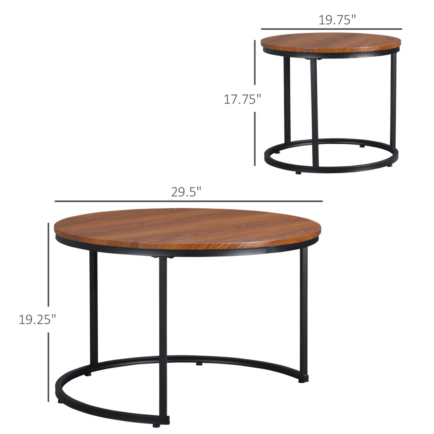 Round Nesting Tables Set Of 2, Stacking Coffee Table Set With Metal Frame For Living Room, Dark Walnut 5 Round Nesting Tables Set Of 2, Stacking Coffee Table Set With Metal Frame For Living Room, Dark Walnut - Image 3