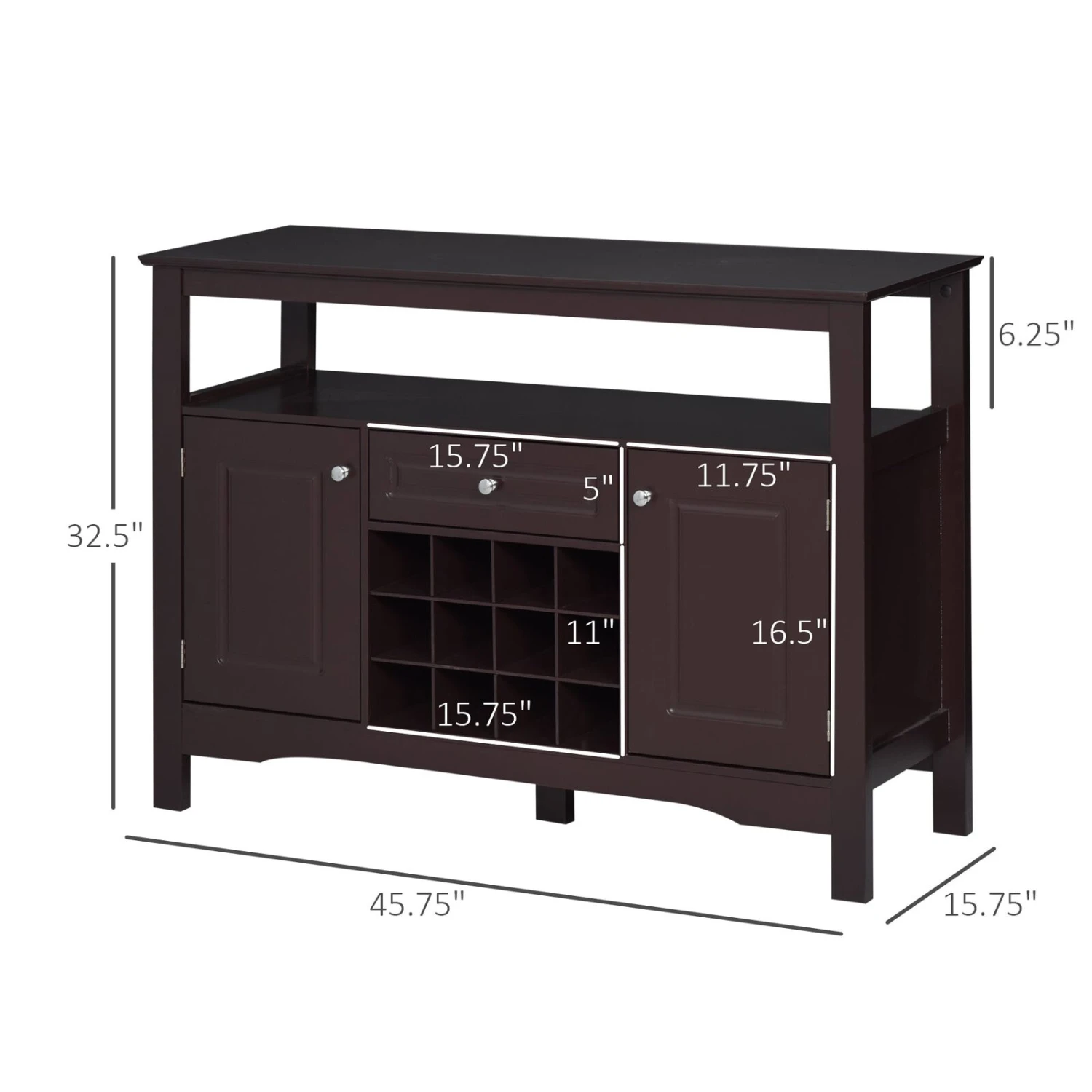 Modern Sideboard Cabinet, Wooden Buffet Cabinet With 5 Legs And 12-Grid Wine Rack For Living Room, Kitchen, Sideboard Buffet, Espresso 5 Modern Sideboard Cabinet, Wooden Buffet Cabinet With 5 Legs And 12-Grid Wine Rack For Living Room, Kitchen, Sideboard Buffet, Espresso - Image 3