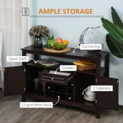 Modern Sideboard Cabinet, Wooden Buffet Cabinet With 5 Legs And 12-Grid Wine Rack For Living Room, Kitchen, Sideboard Buffet, Espresso 11 Modern Sideboard Cabinet, Wooden Buffet Cabinet With 5 Legs And 12-Grid Wine Rack For Living Room, Kitchen, Sideboard Buffet, Espresso -Home Furniture Shop d9c72a6097d4481182336c71c9fc4219