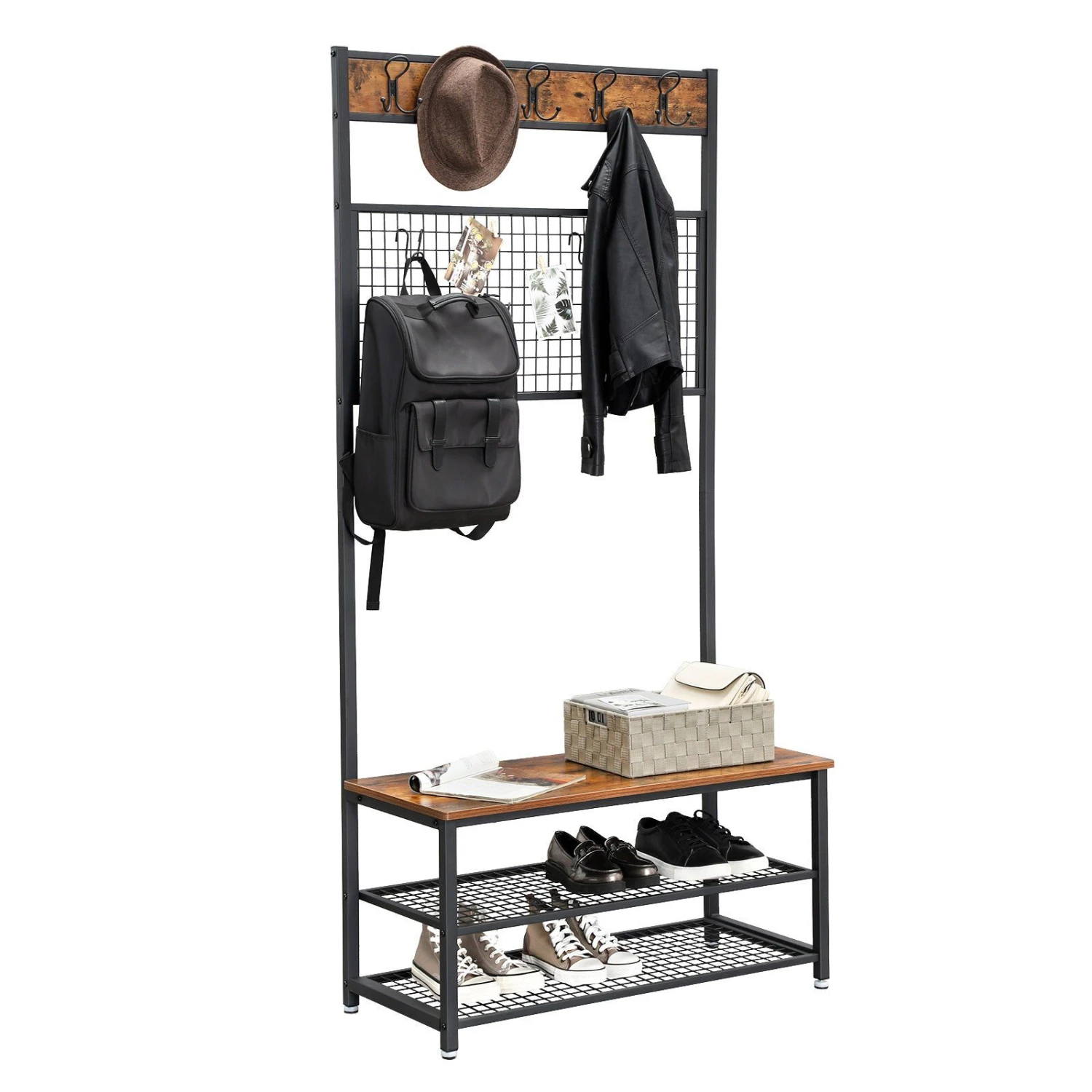 BreeBe Industrial Free Standing Coat Rack Bench 6 BreeBe Industrial Free Standing Coat Rack Bench - Image 4