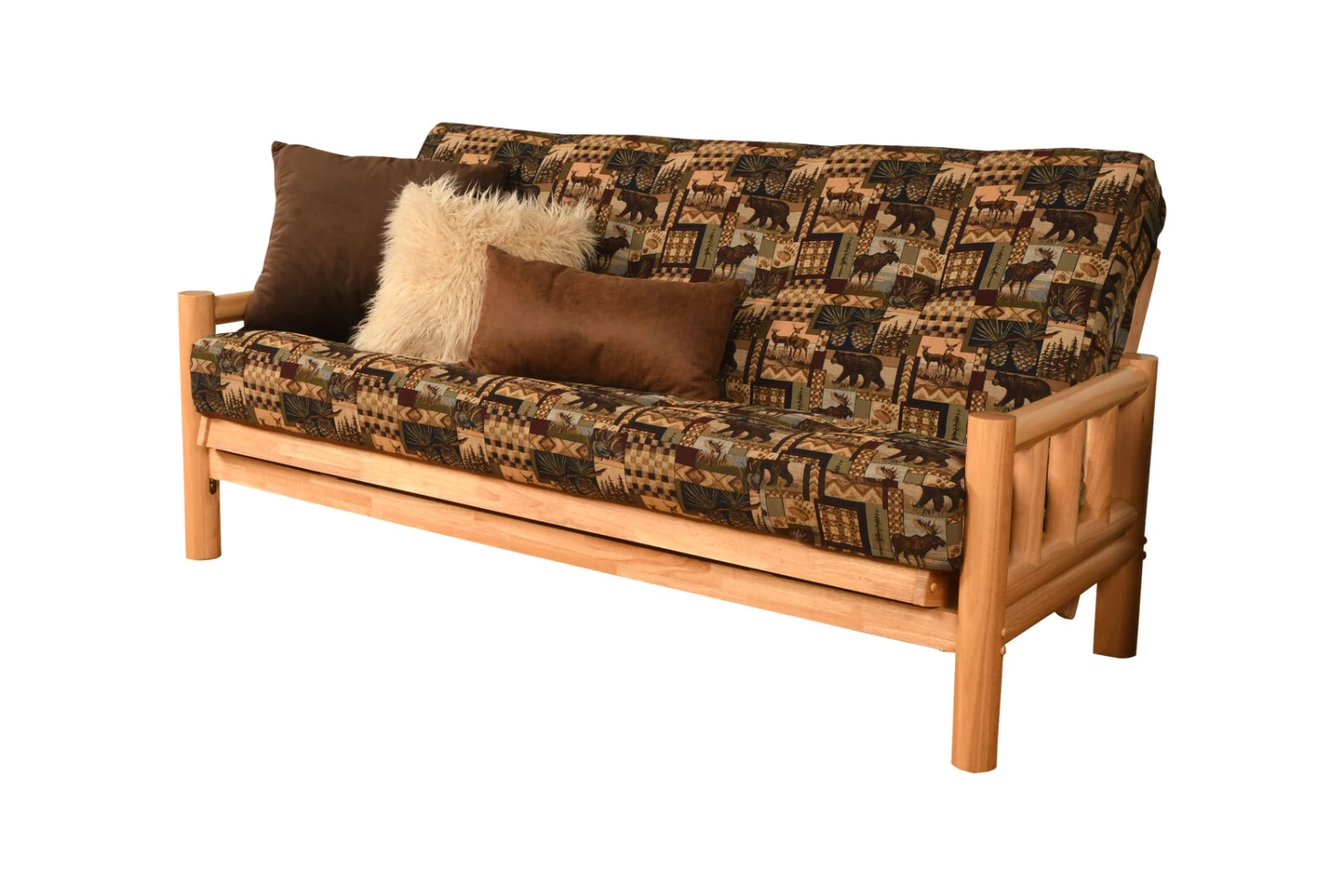Lodge Futon In Natural Finish With Cabin Print Mattress 3 Lodge Futon In Natural Finish With Cabin Print Mattress