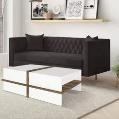 Belle 35 Inch Modern Wood Rectangular Coffee Table With Side Shelf, White And Brown-Benzara 20 Belle 35 Inch Modern Wood Rectangular Coffee Table With Side Shelf, White And Brown-Benzara -Home Furniture Shop db7f4470cfc94b4abeb04b9a9153c58e