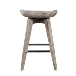 Esme 24 Inch Swivel Counter Stool, Contour Seat, Wood, Wire Brushed White-Benzara -Home Furniture Shop deb785db5f3b4f09bd4e5e897f351704